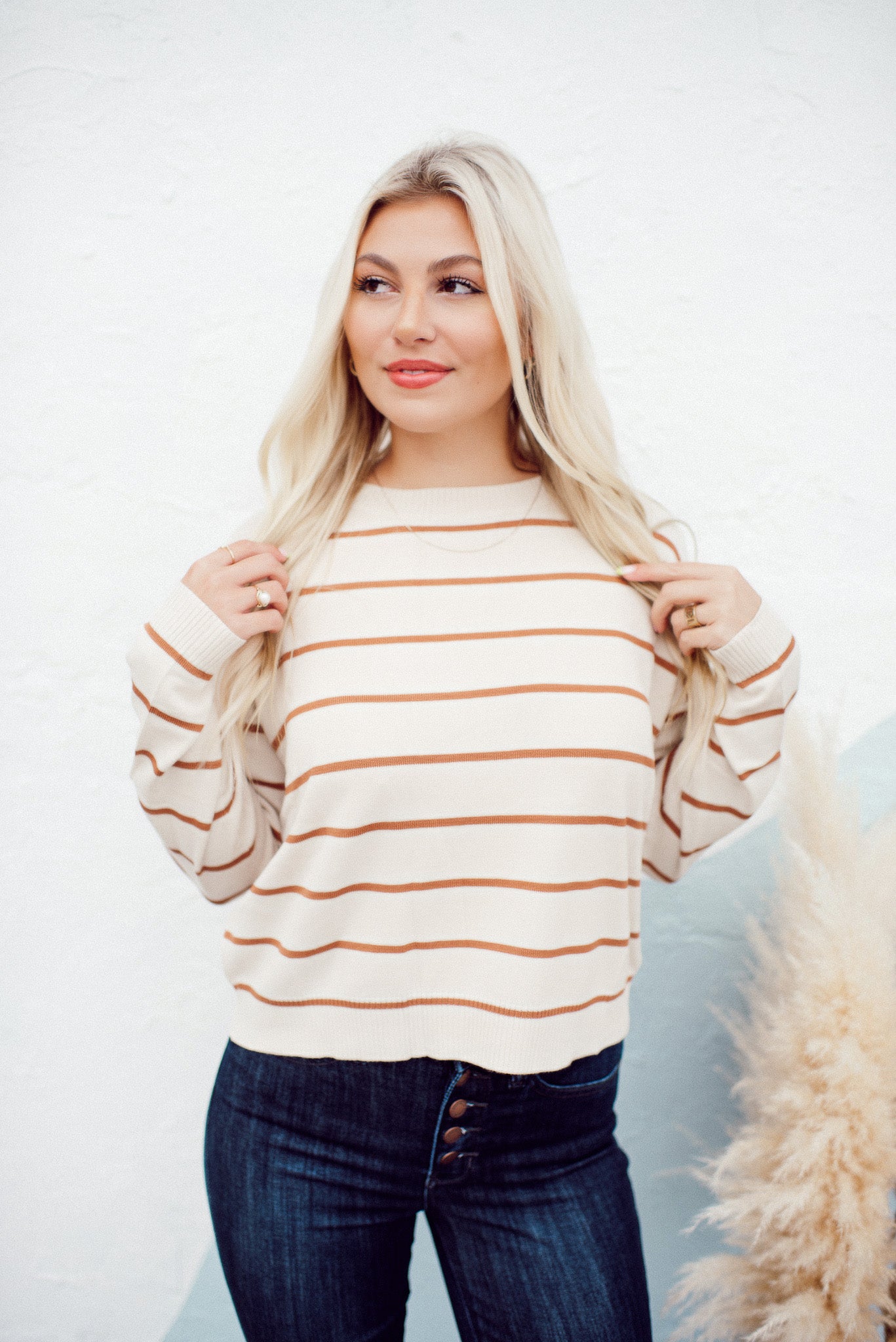 Boat Neck Striped Sweater (Mocha)