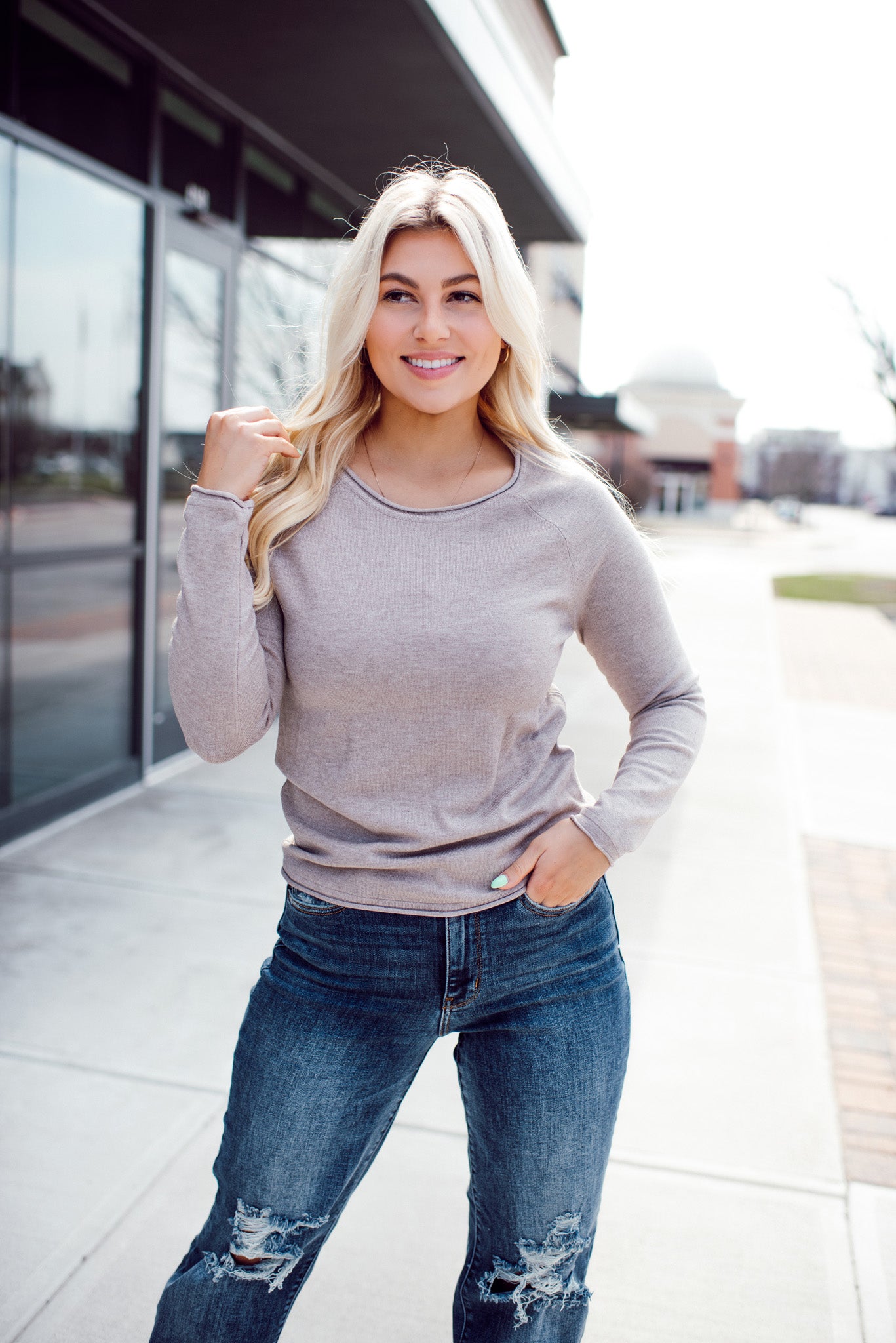 Soft As Cashmere Round Neck Sweater (Oatmeal)
