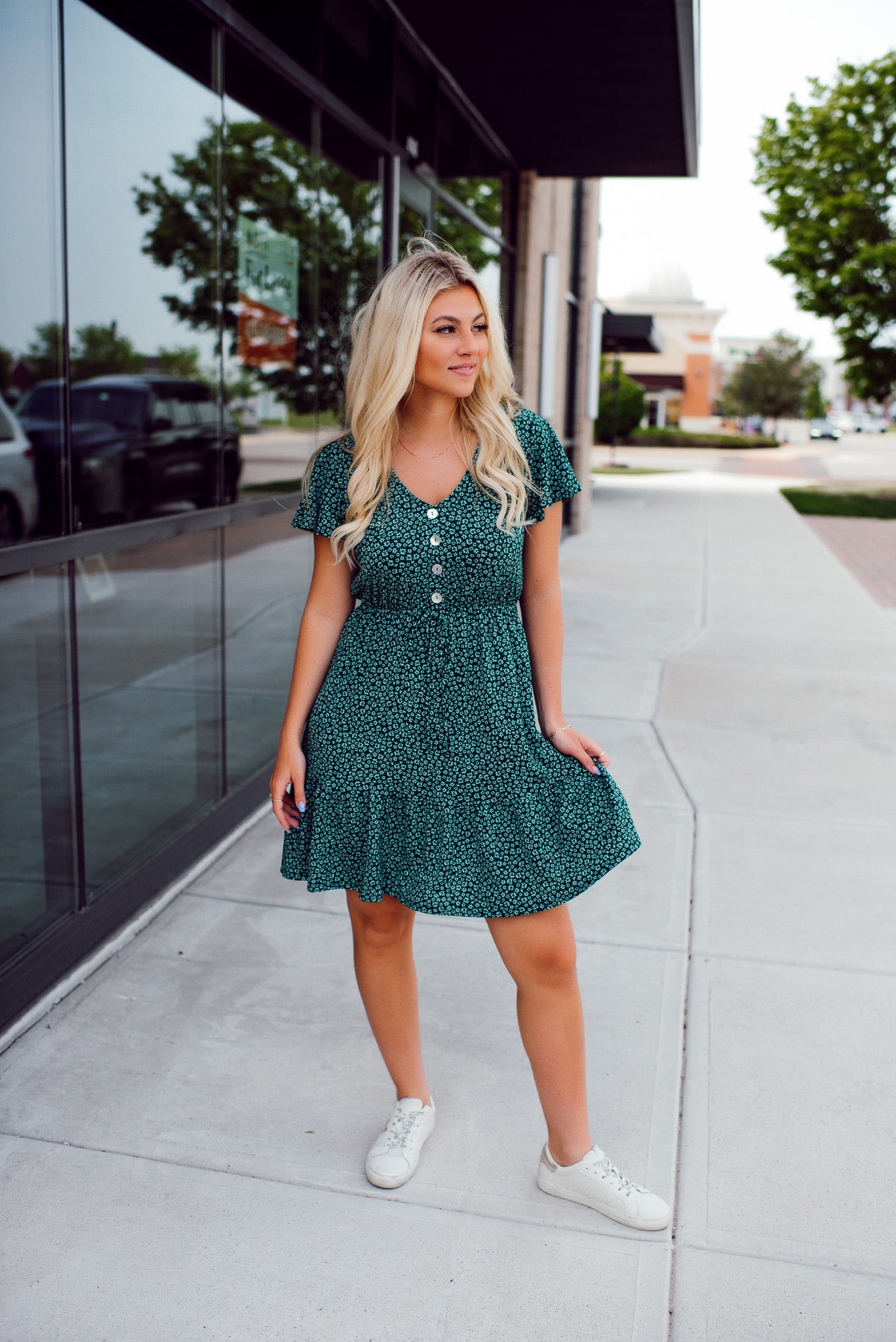 All Things Green Floral Dress