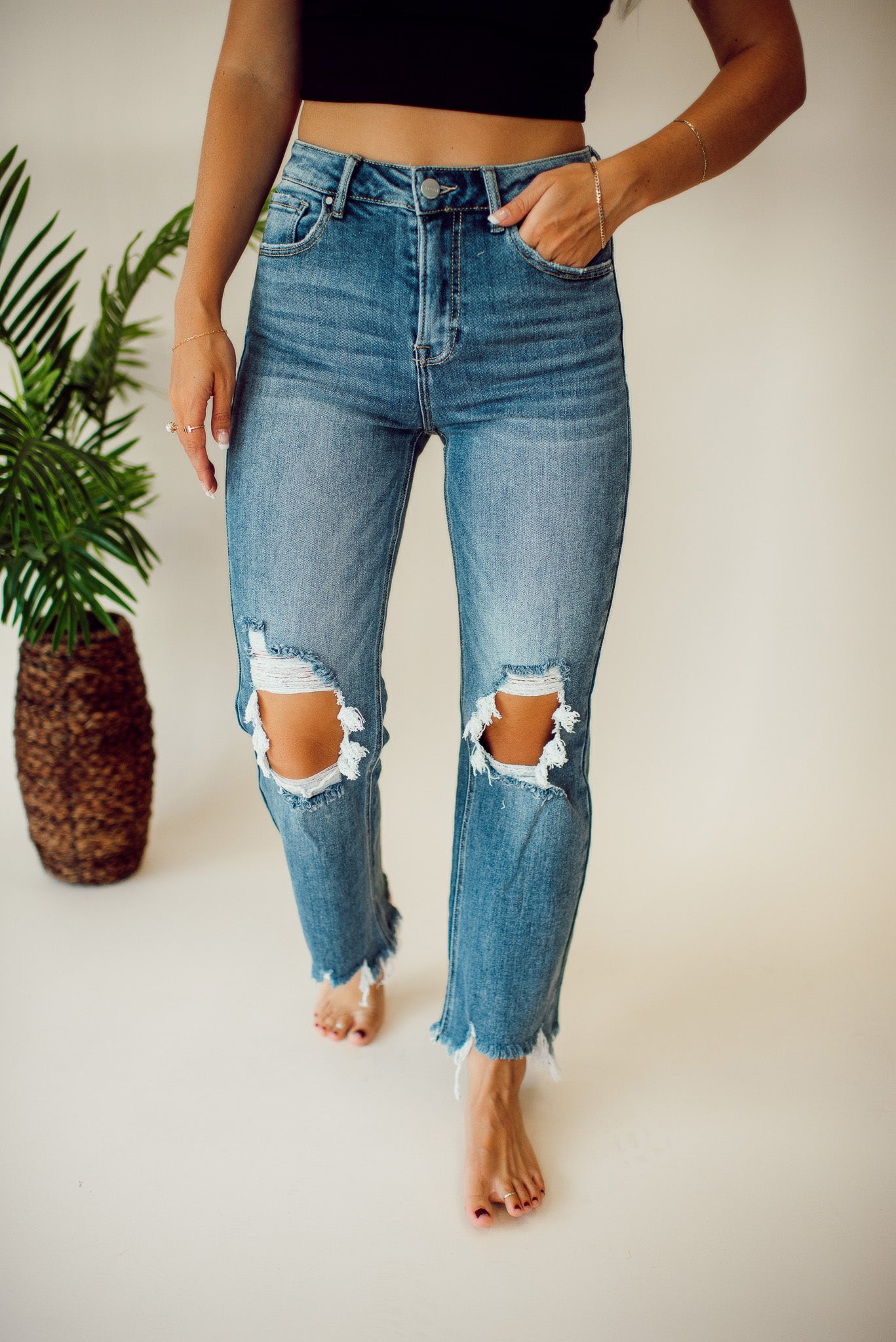 Risen Hayden Crop Straight Jeans (Medium Wash)