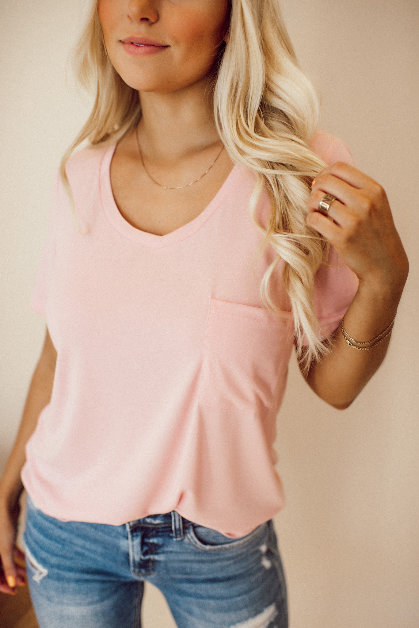 Jersey V-Neck Tee (Baby Pink)