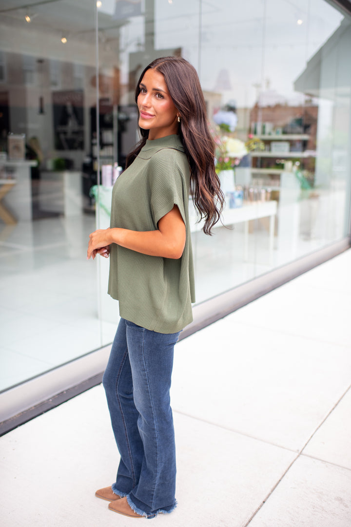 Modern Ease Mock Neck Sweater (Lt Olive)