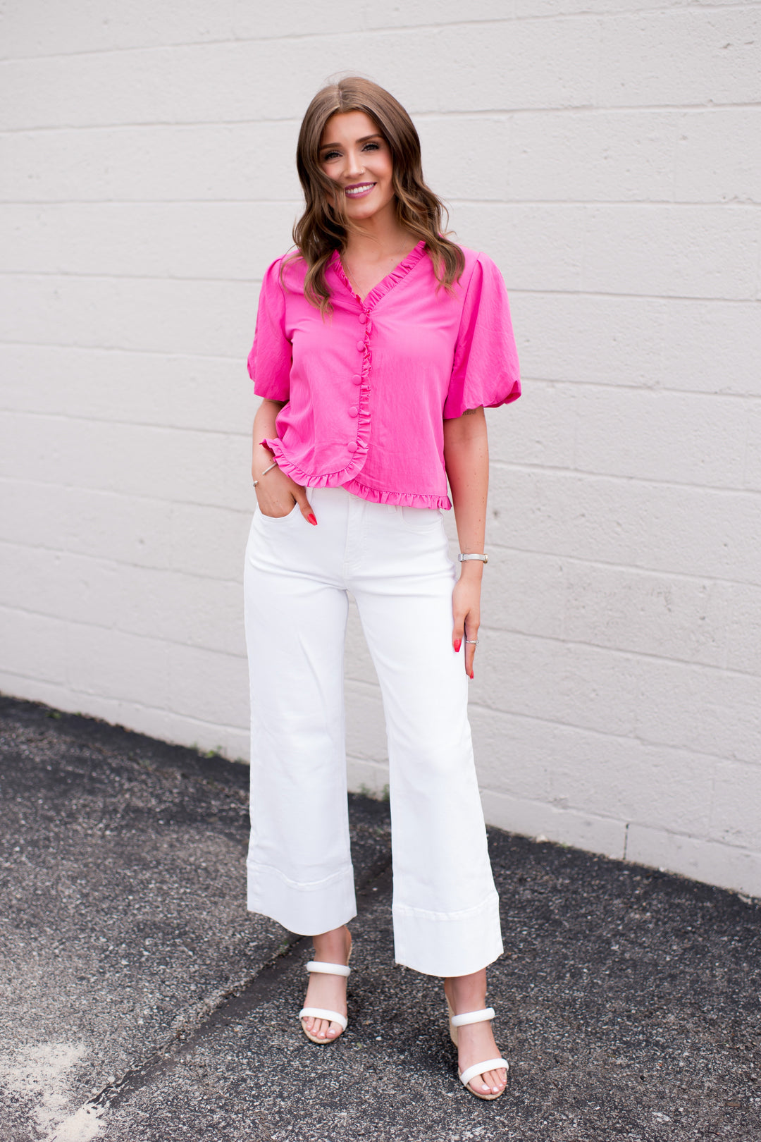 Eloise Button Blouse (Hot Pink)