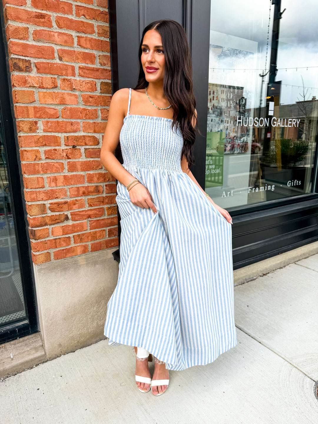 Nantucket Stroll Striped Dress (Blue) Large