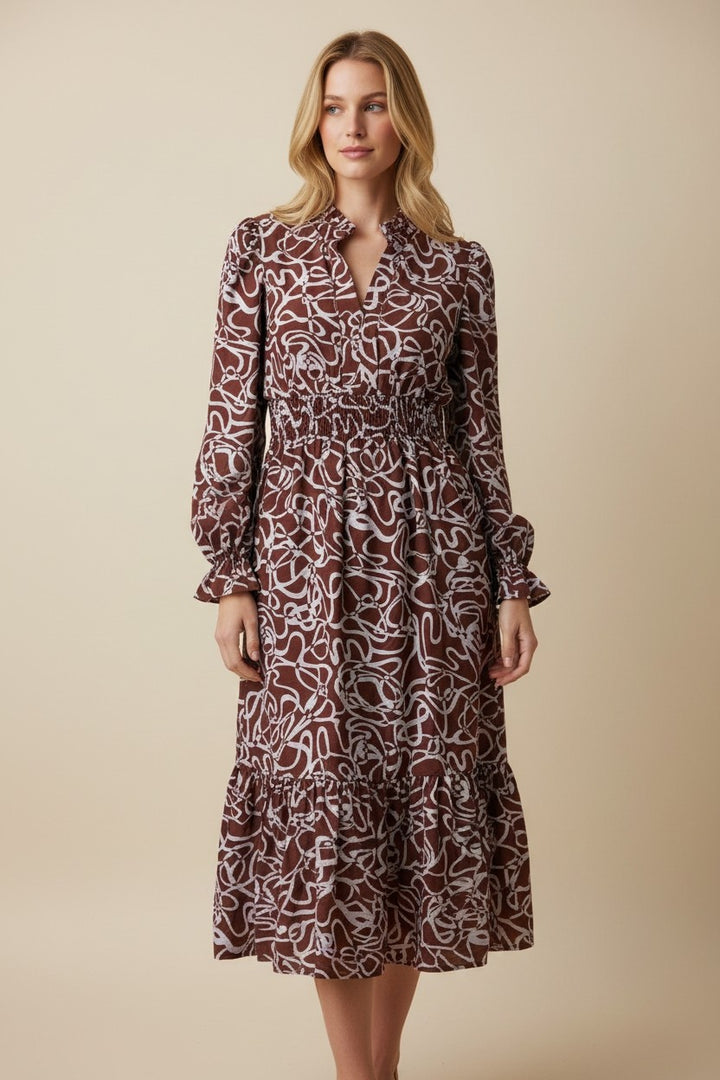 30A PREORDER Autumn Glow Midi Dress (Brown)