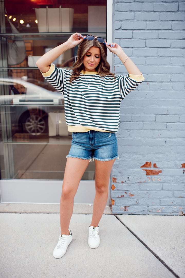 Sunday Stripe Top (Hunter Green)