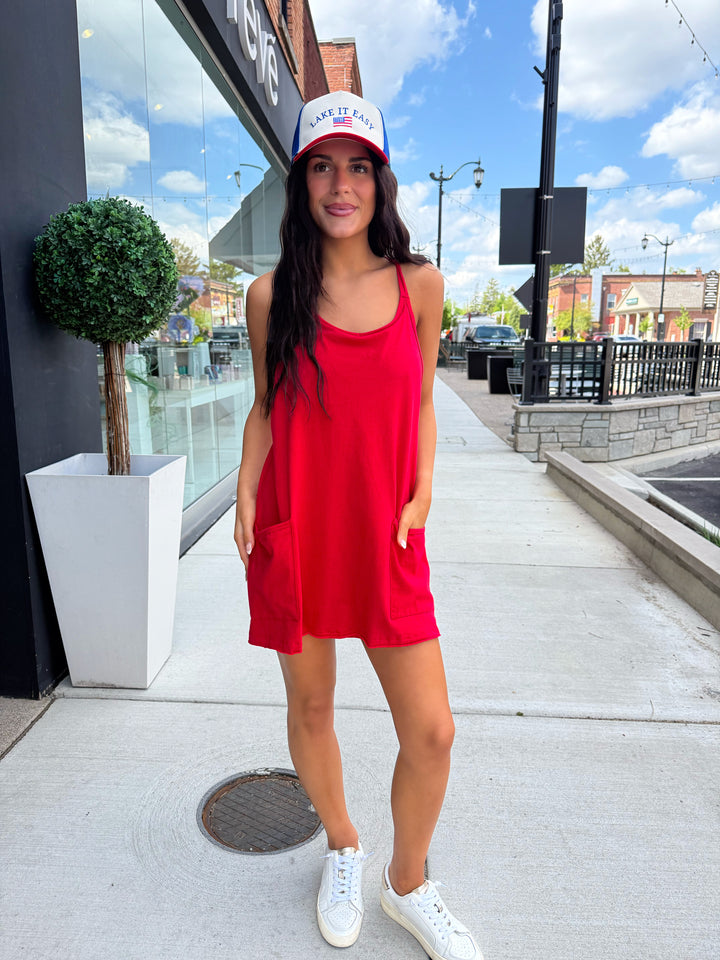 Chill Days Romper Dress (Ruby Red)