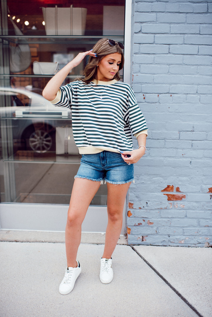 Sunday Stripe Top (Hunter Green)