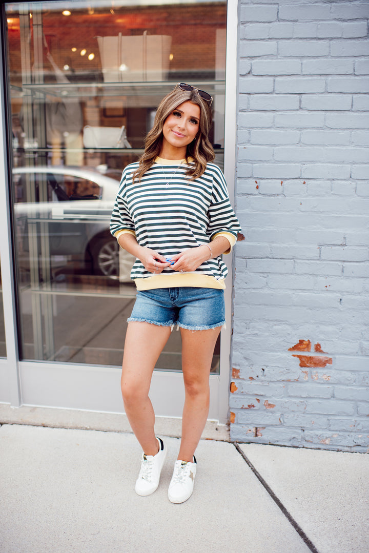 Sunday Stripe Top (Hunter Green)