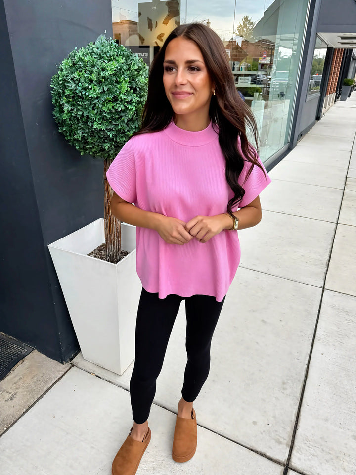Modern Ease Mock Neck Sweater (Candy Pink)