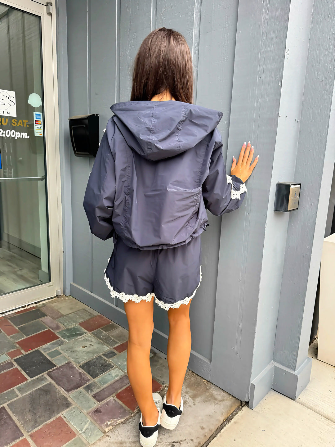Luna Lace Windbreaker Set (Navy)