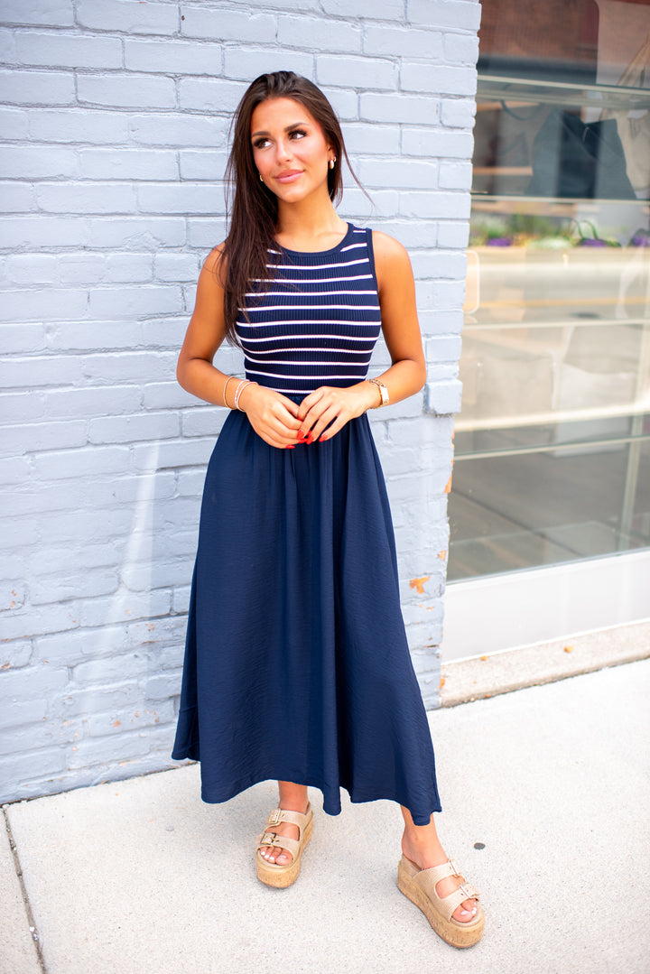 Harbor Grace Midi Dress (Navy)