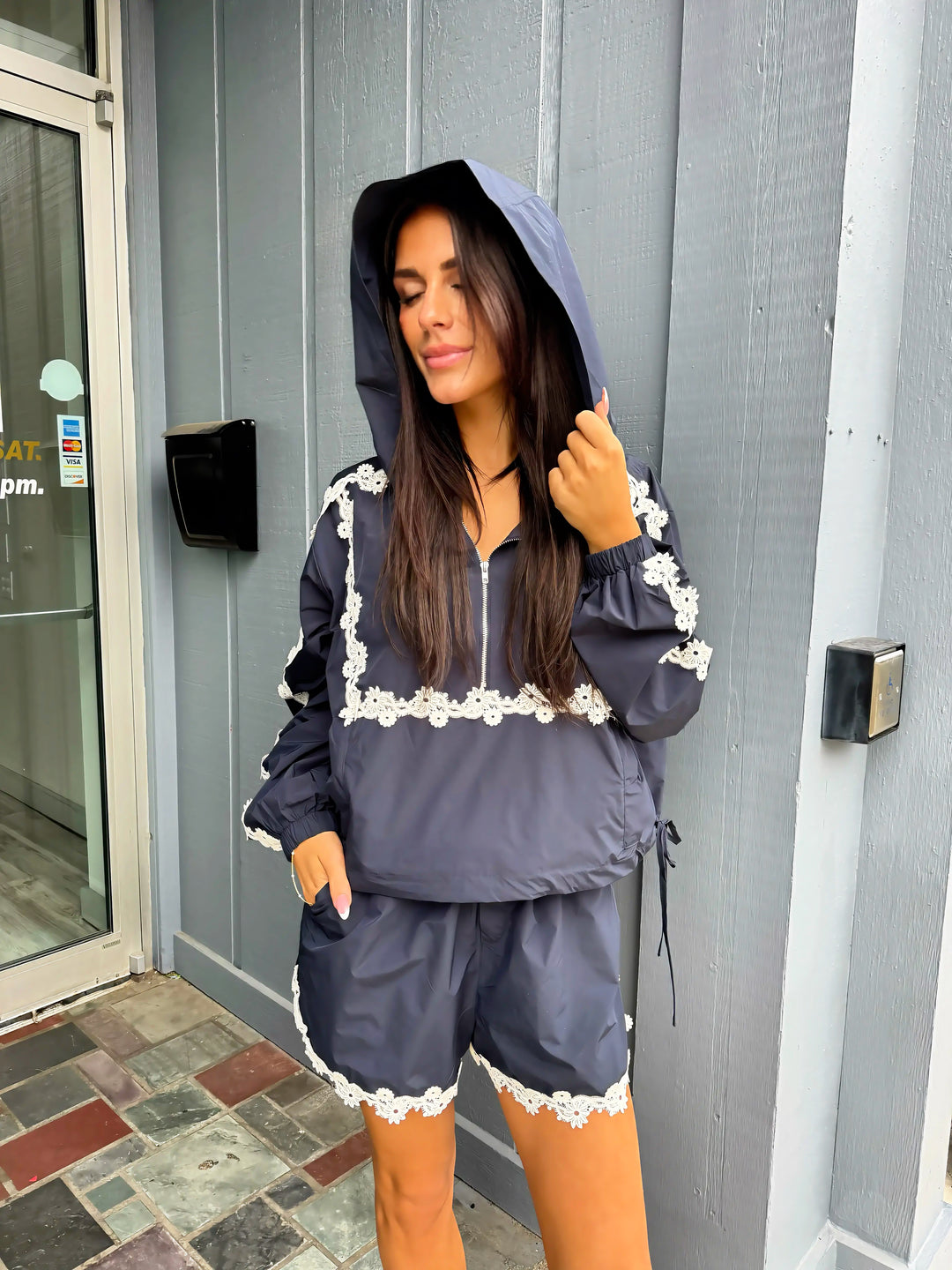 Luna Lace Windbreaker Set (Navy)