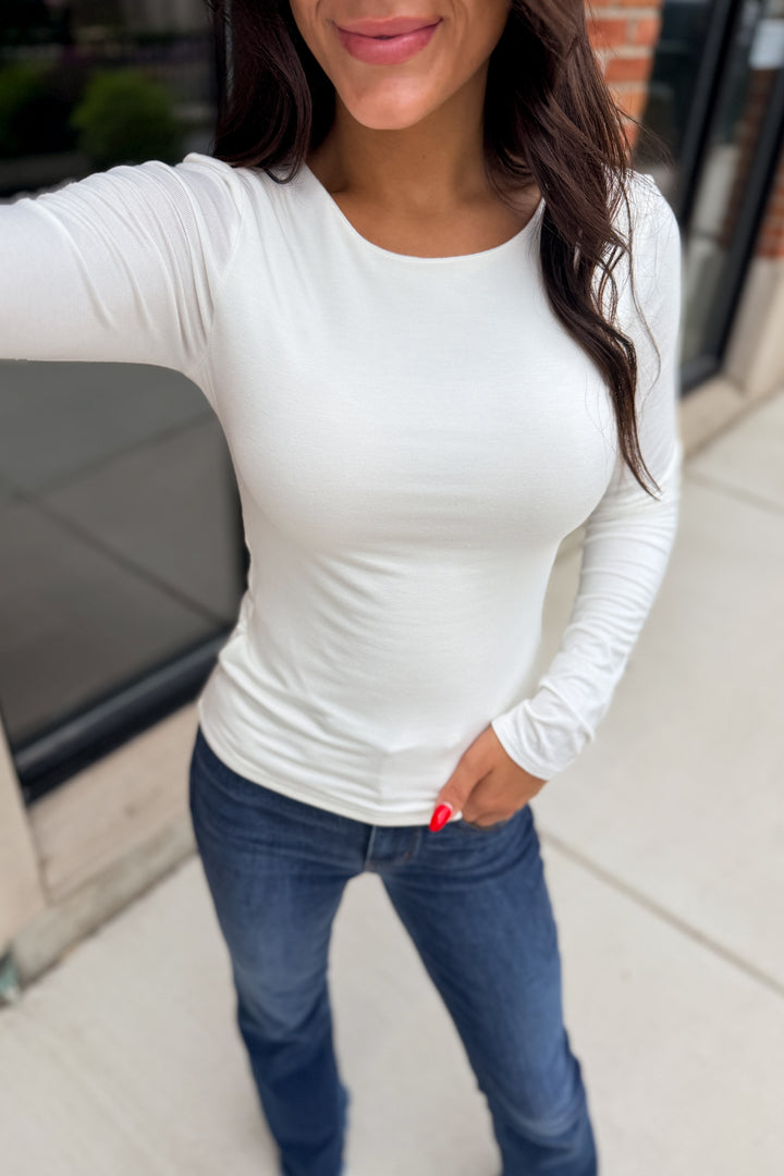 Layered Comfort Fitted Long Sleeve Top (Ivory)