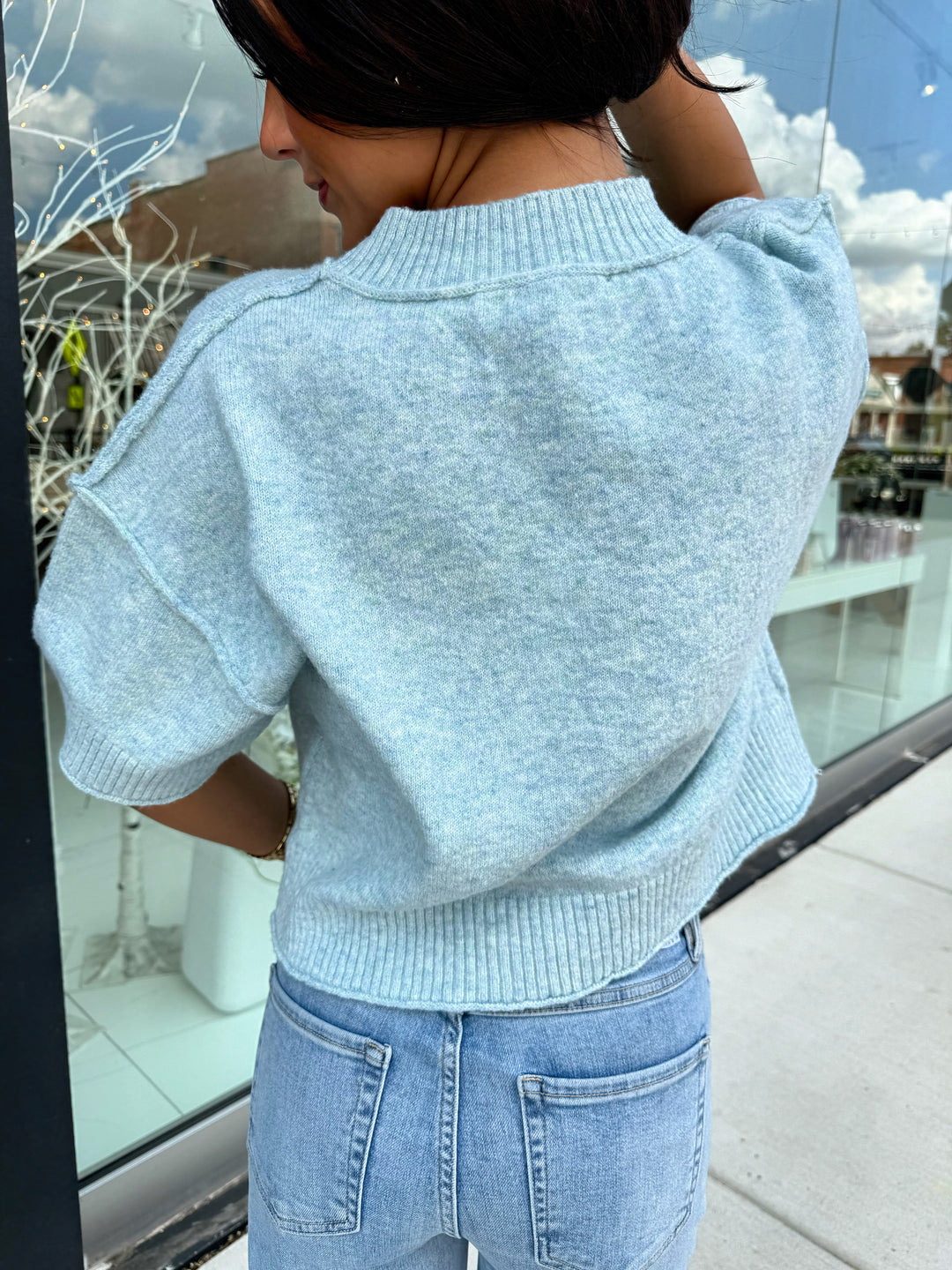 Open Sky Mock Neck Sweater Top (Sky)