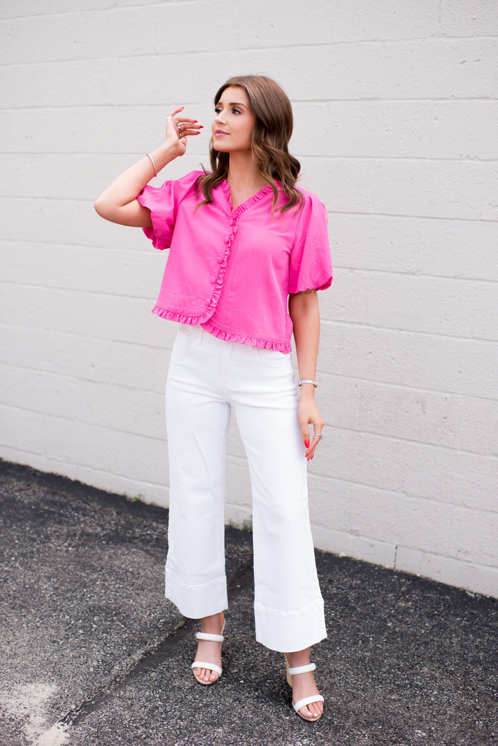 Eloise Button Blouse (Hot Pink)