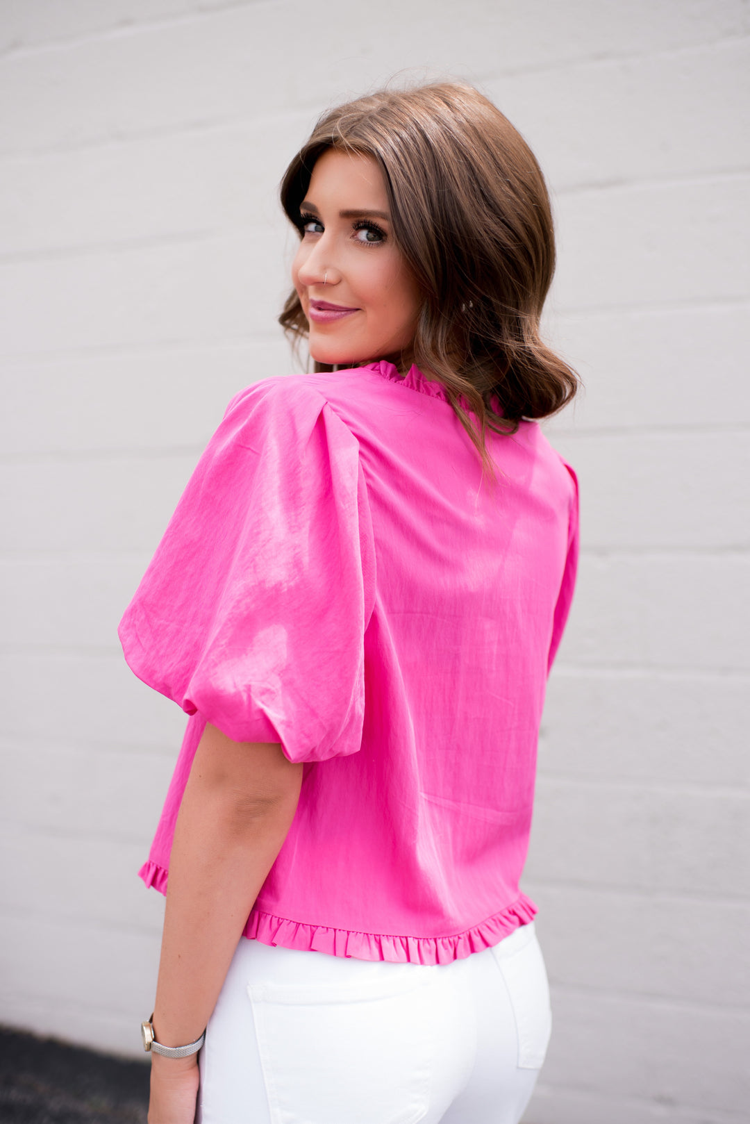 Eloise Button Blouse (Hot Pink)