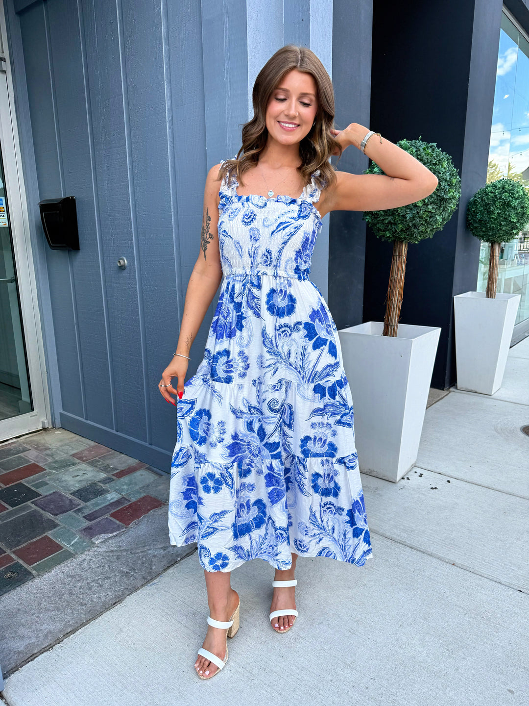 RESTOCK Beachside Floral Midi Dress (Blue) Medium