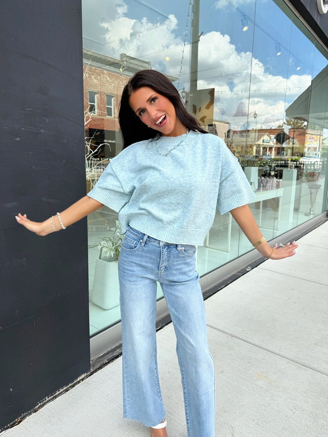 Open Sky Mock Neck Sweater Top (Sky)