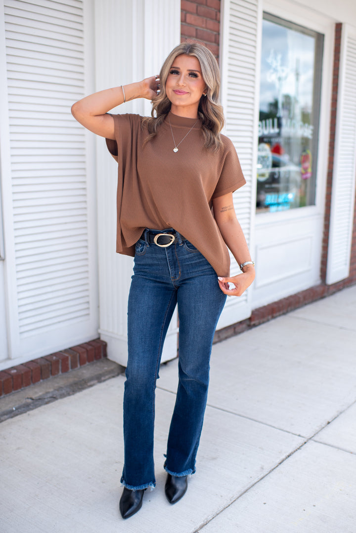Modern Ease Mock Neck Sweater (Deep Camel)
