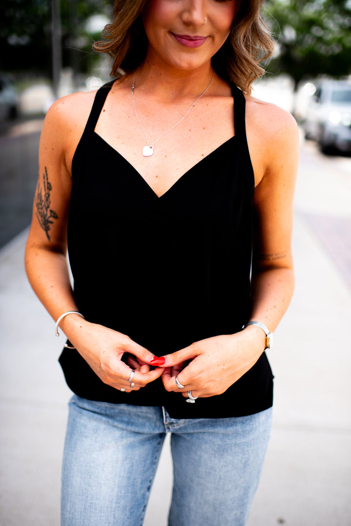 Sure Thing Surplice Tank (Black)