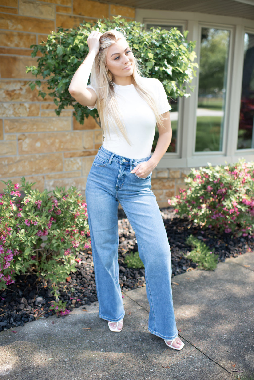 Vervet Brianne Tummy Control Wide Leg Jeans (Medium Wash)