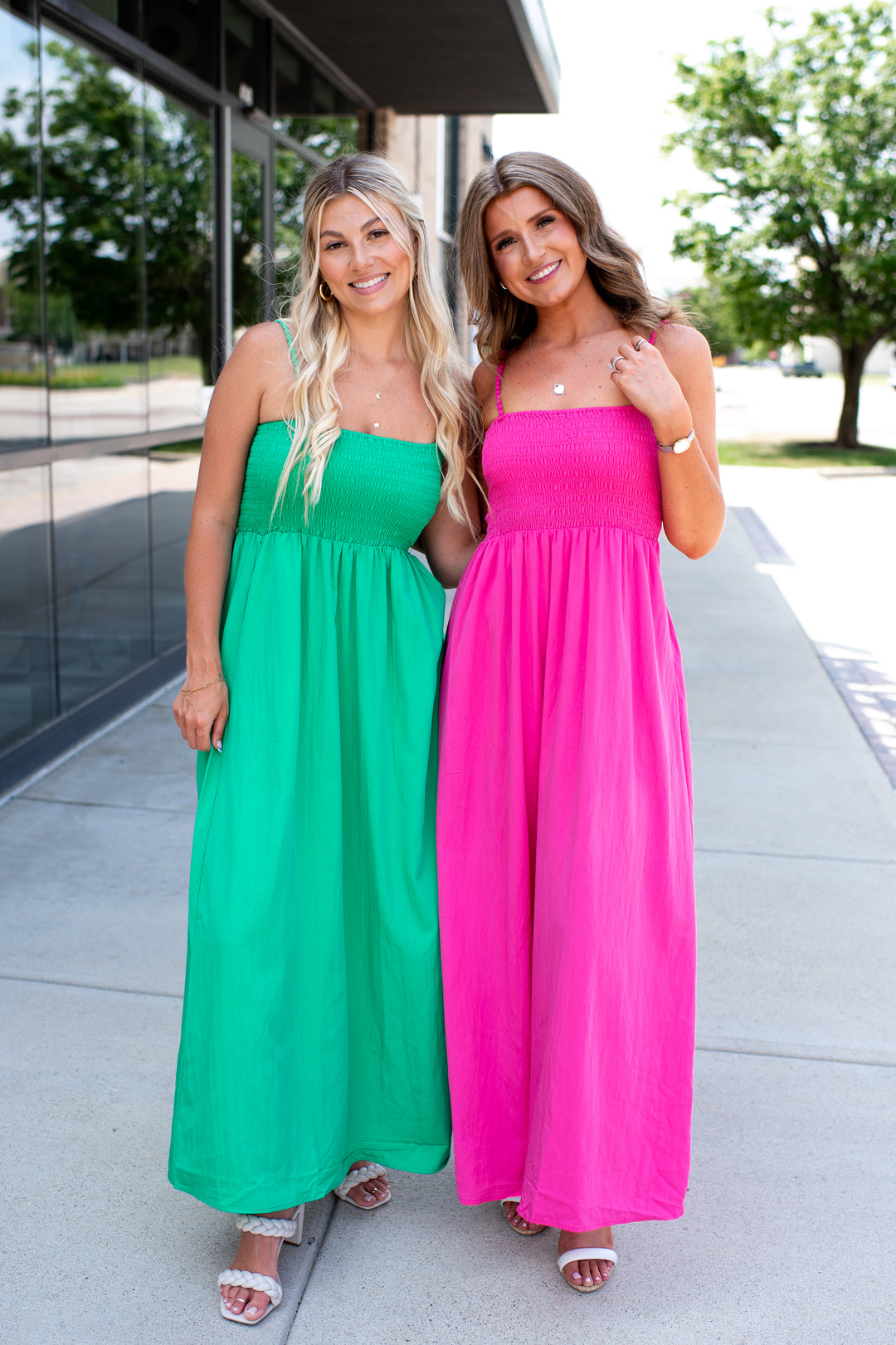 Pom Pom Smocked Maxi Dress (Green)