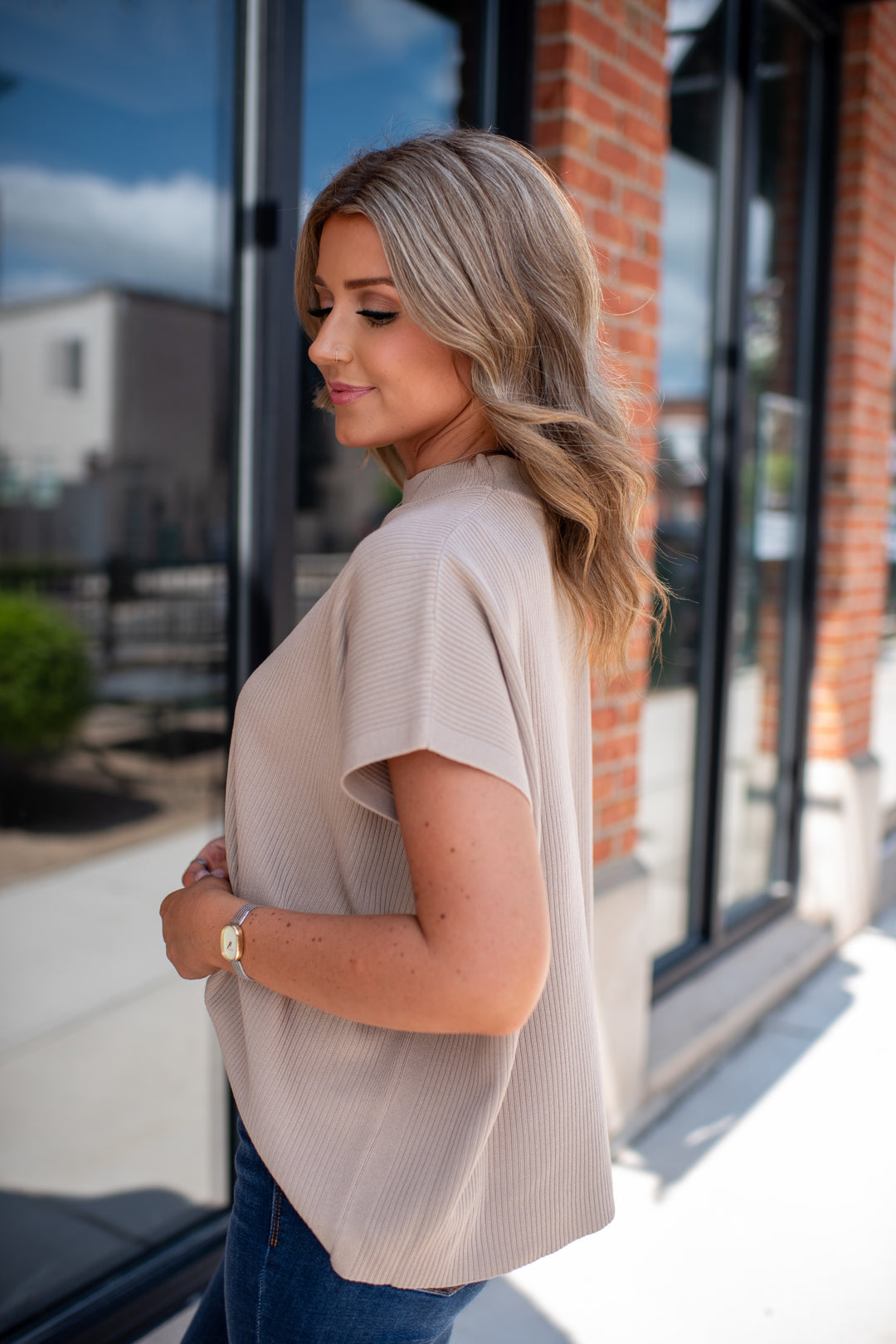 Modern Ease Mock Neck Sweater (Lt Mocha)