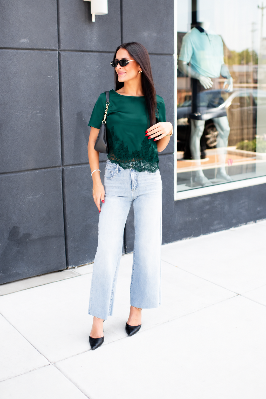 PREORDER Lace in Love Top (Hunter Green)