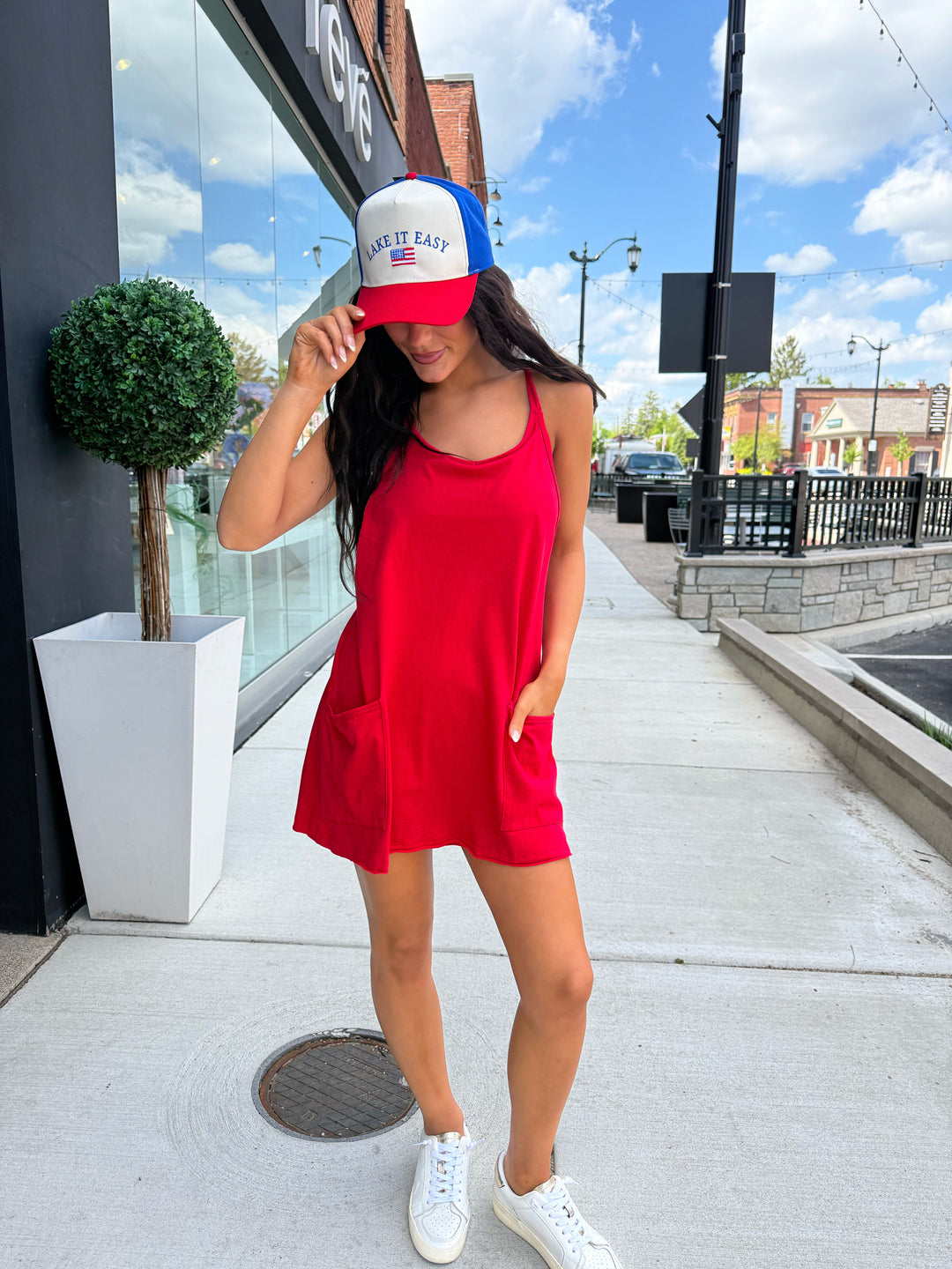 Chill Days Romper Dress (Ruby Red)