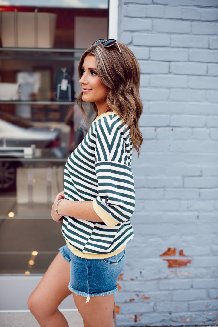 Sunday Stripe Top (Hunter Green)