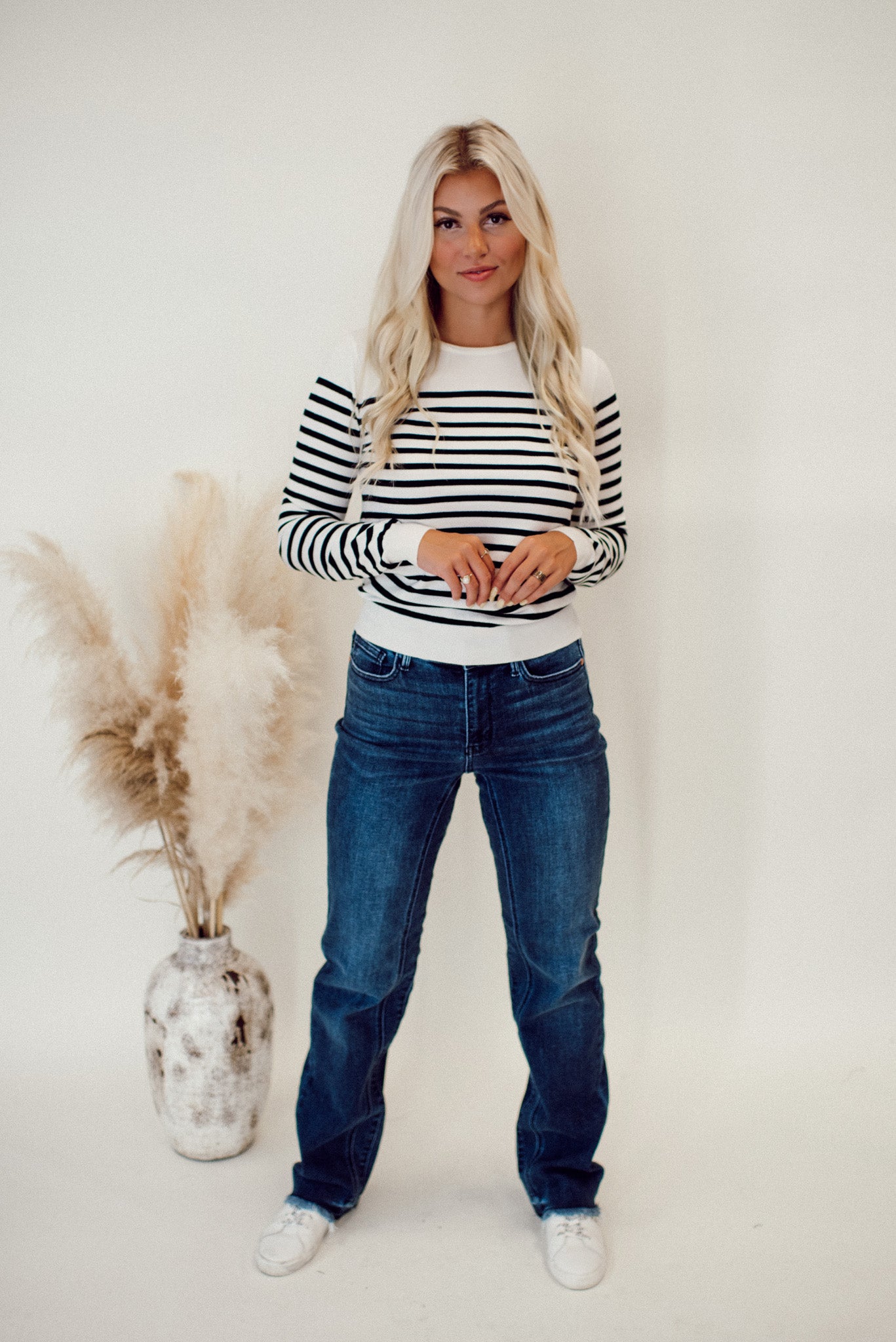High Gate Striped Long Sleeve Sweater (Ivory)