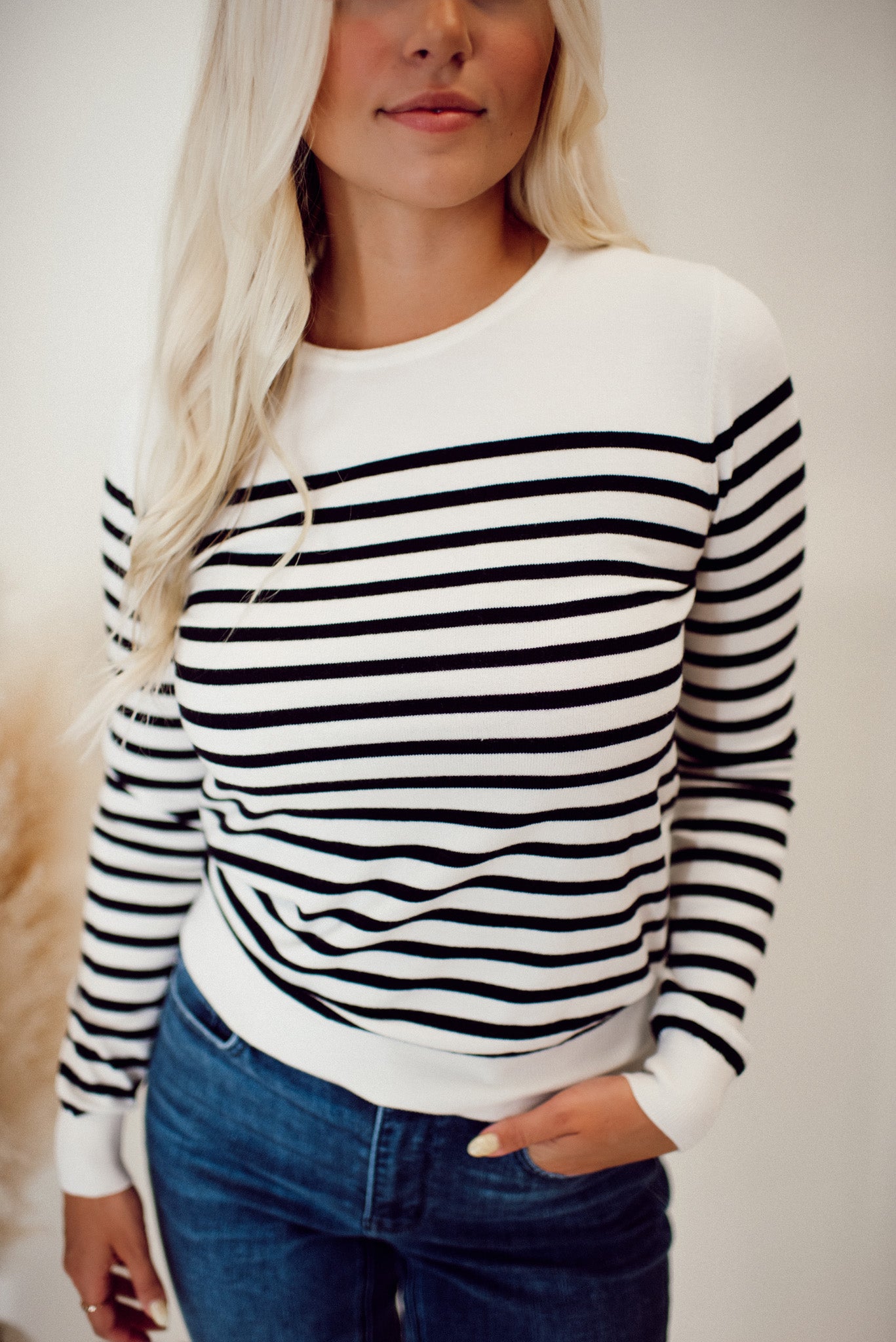 High Gate Striped Long Sleeve Sweater (Ivory)