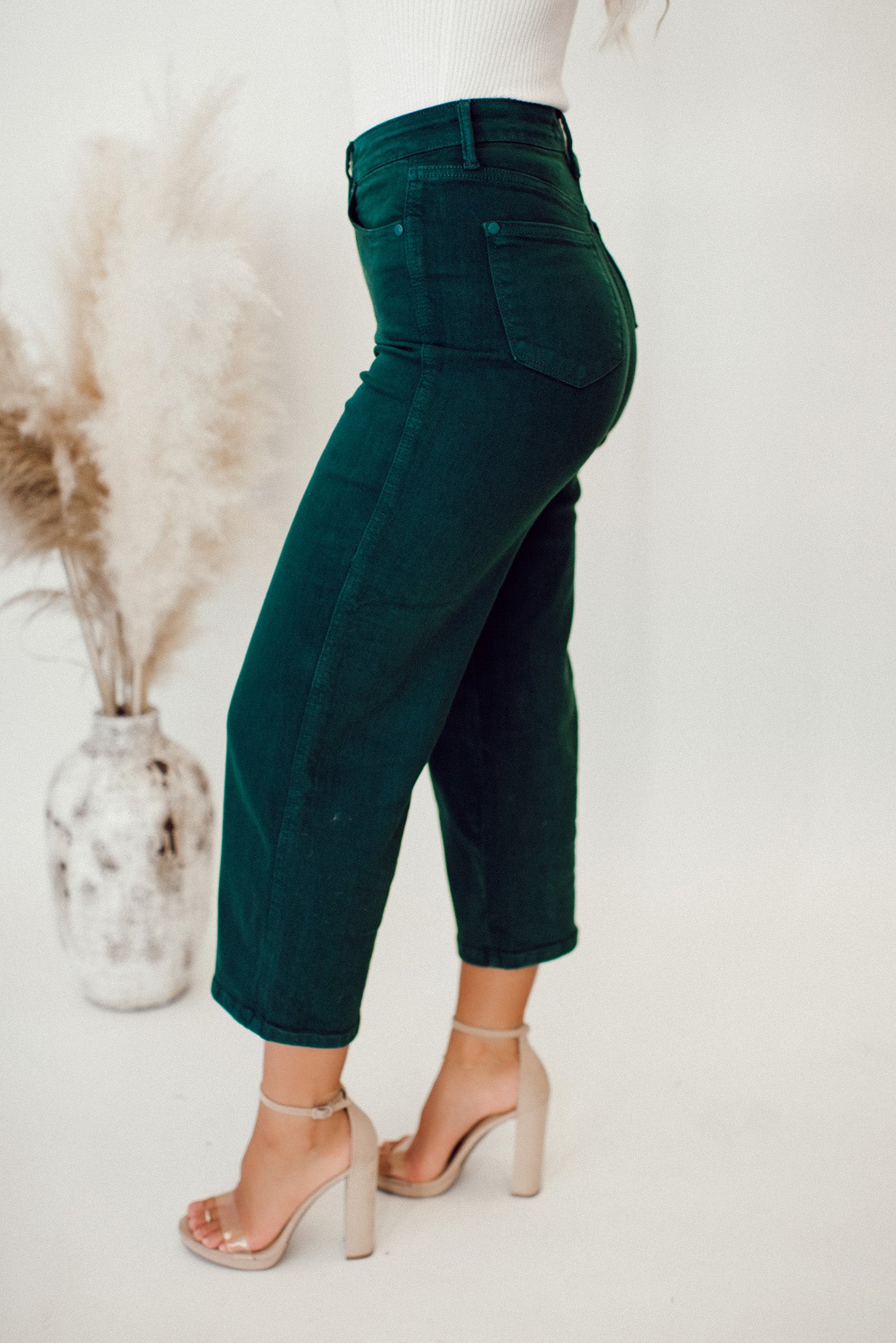 Judy Blue Briar High Rise Control Top Wide Leg Crop Jeans (Teal)
