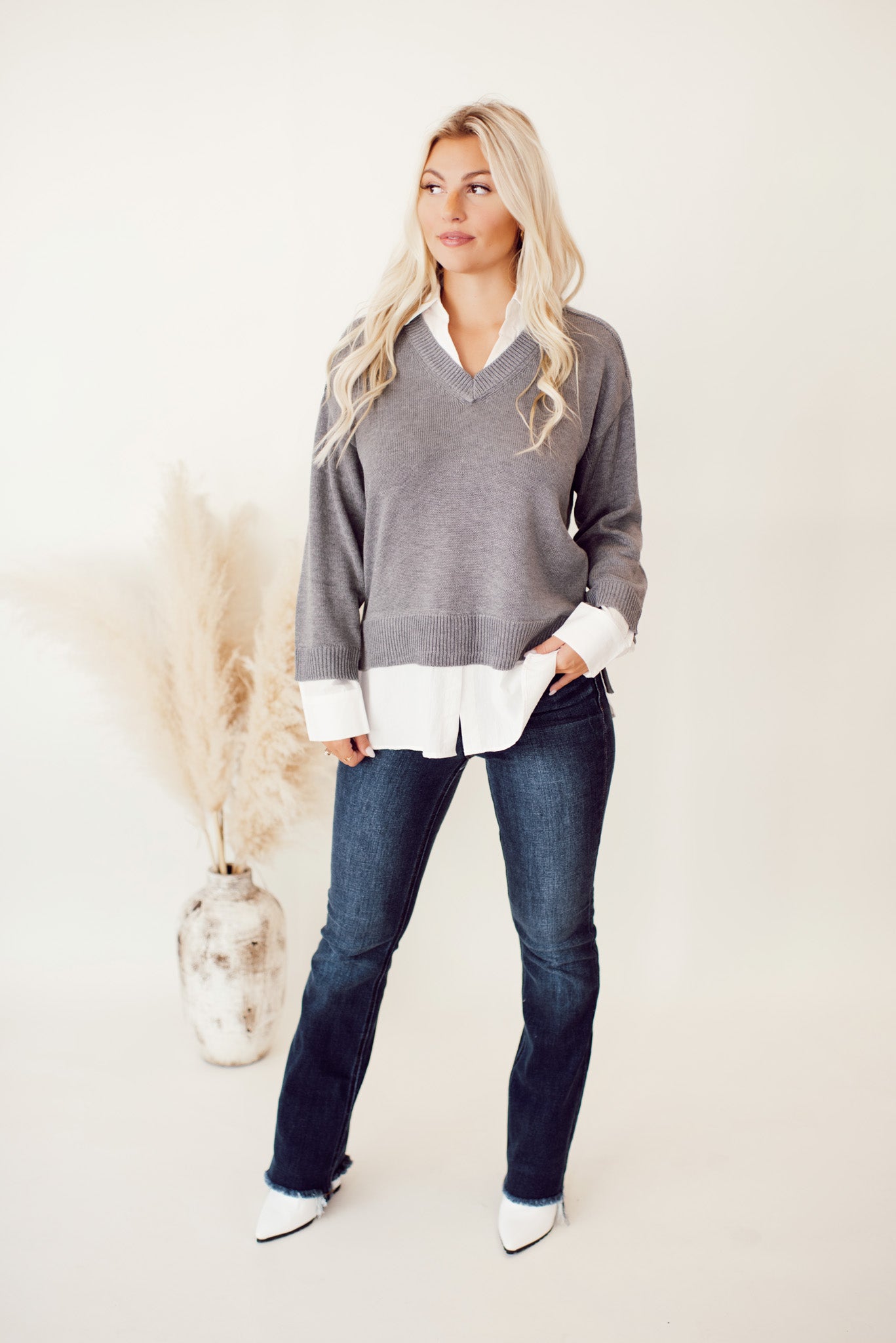 Fall Girly Layered Sweater (Grey)
