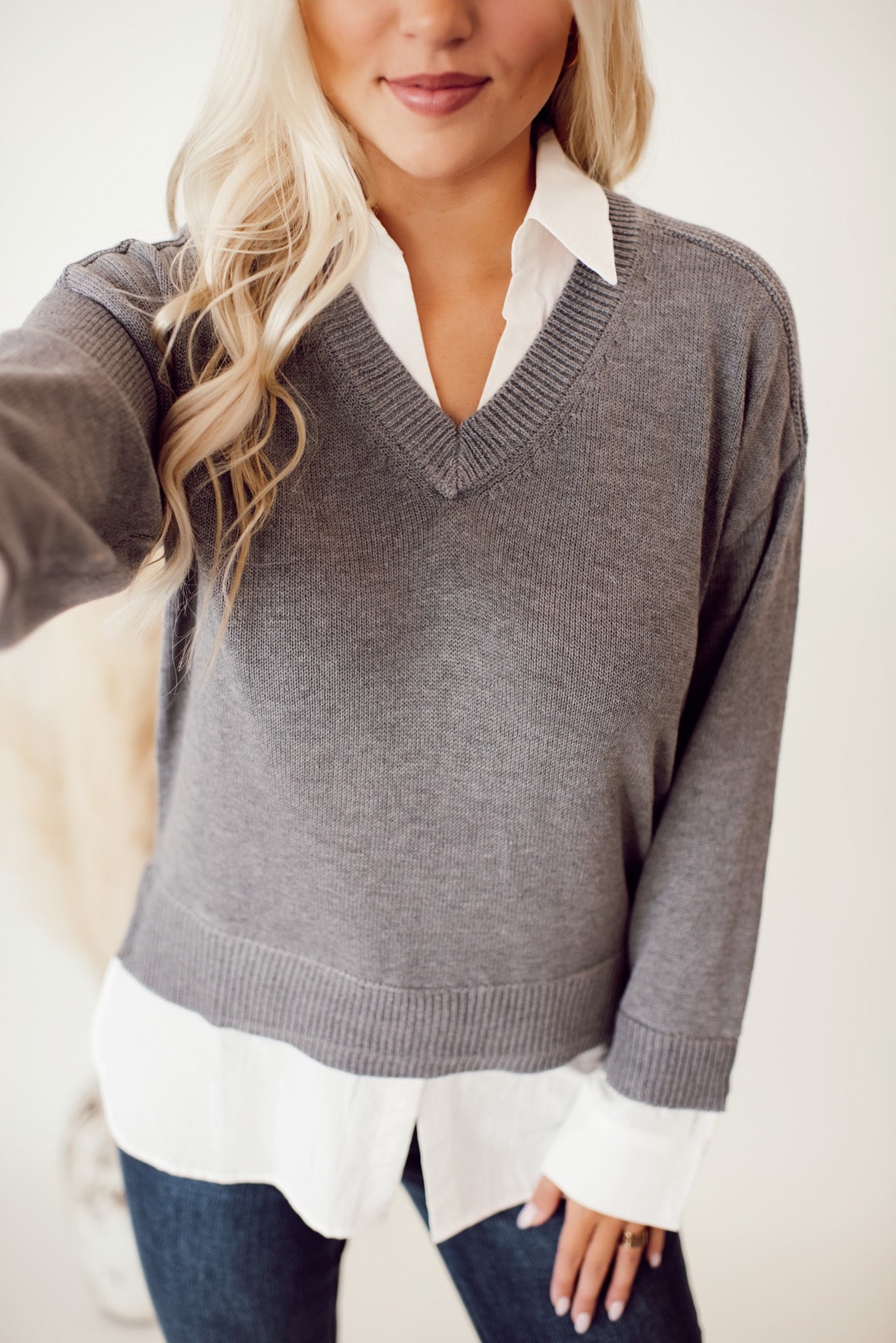 Fall Girly Layered Sweater (Grey)