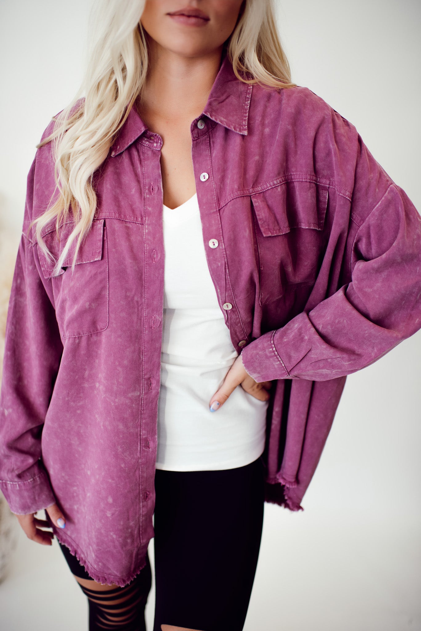 Mineral Wash Button Down Shirt (Mulberry)