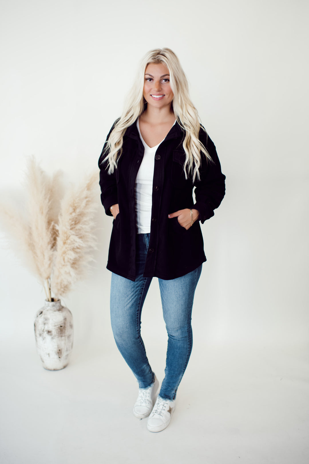 Hallie Fleece Shacket (Black)