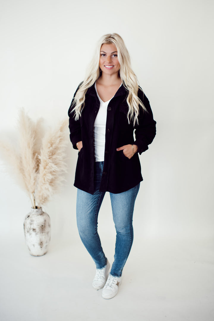 Hallie Fleece Shacket (Black)