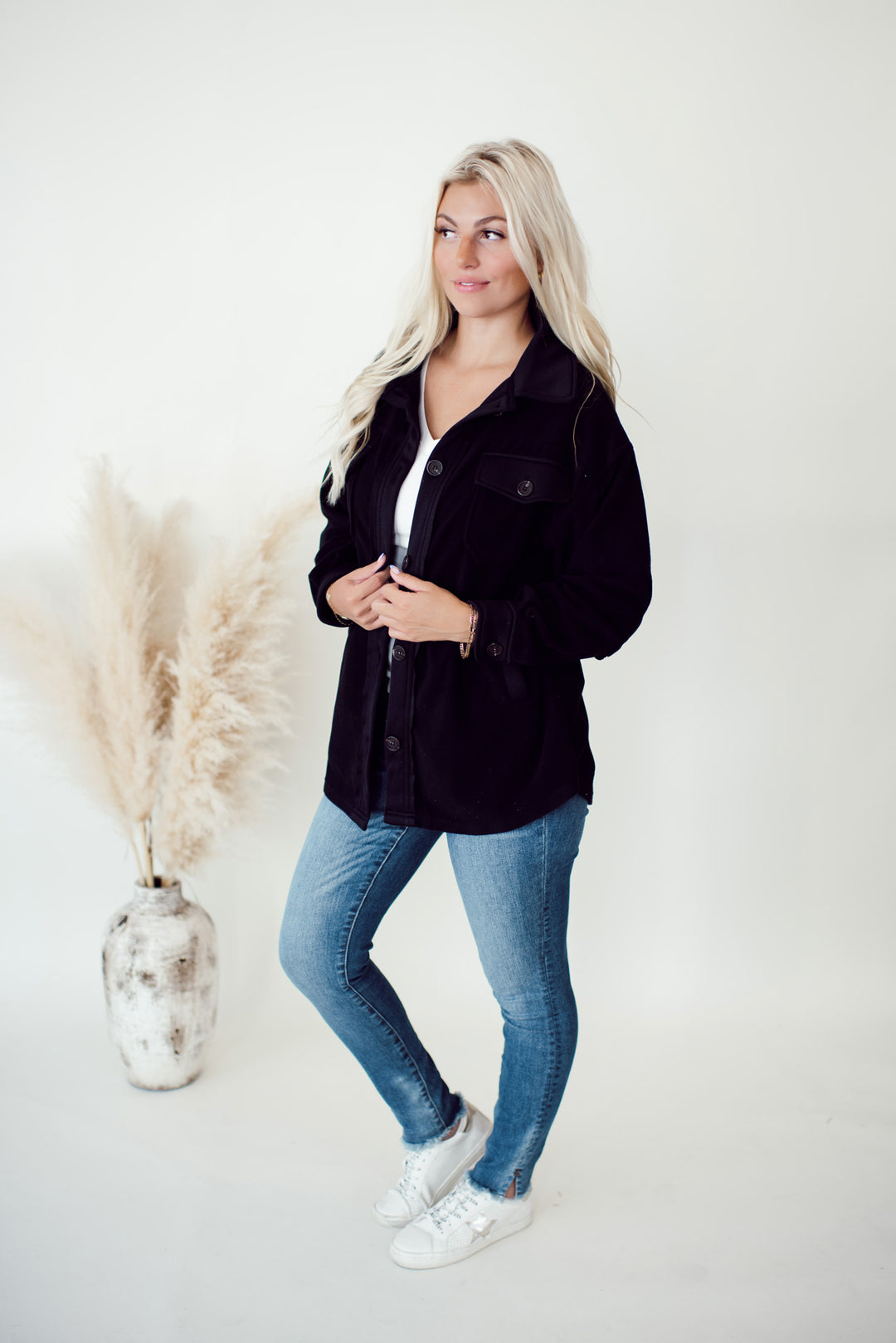 Hallie Fleece Shacket (Black)