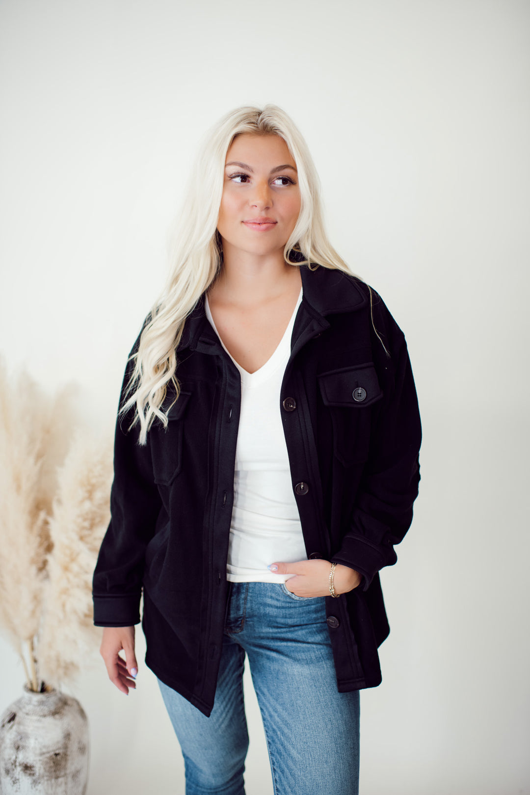 Hallie Fleece Shacket (Black)