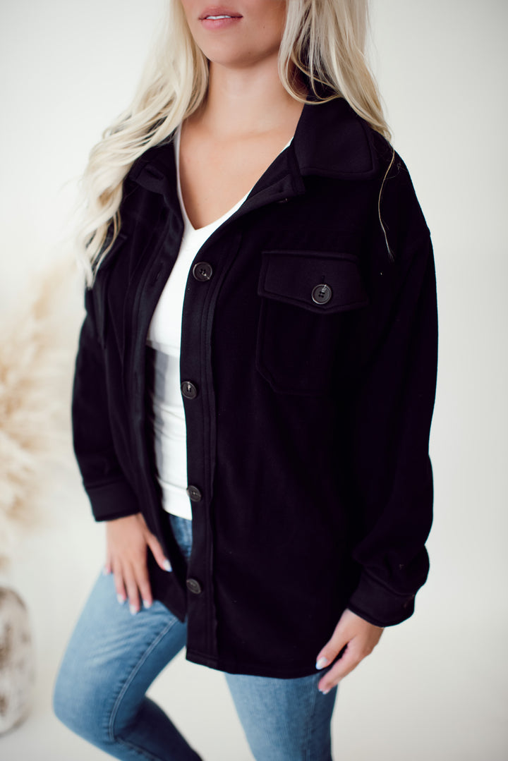 Hallie Fleece Shacket (Black)