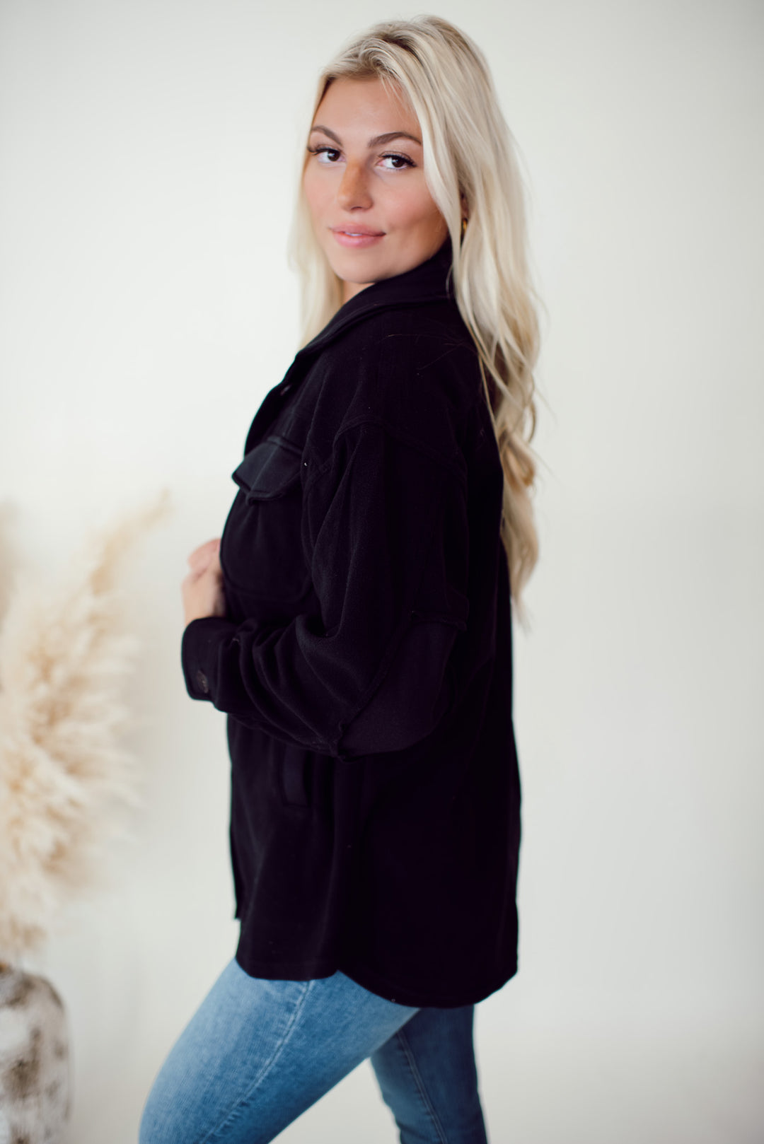 Hallie Fleece Shacket (Black)