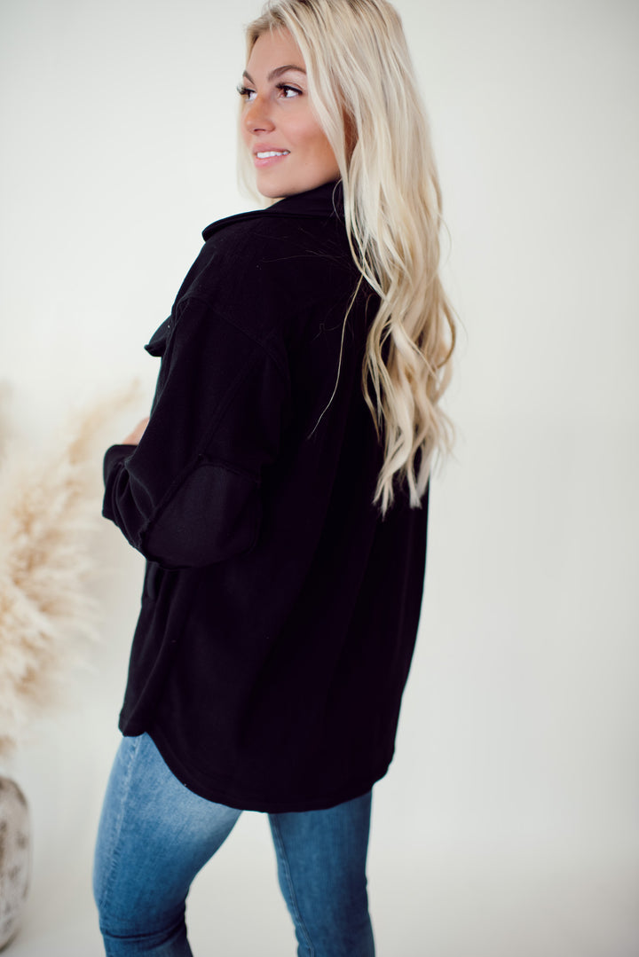 Hallie Fleece Shacket (Black)