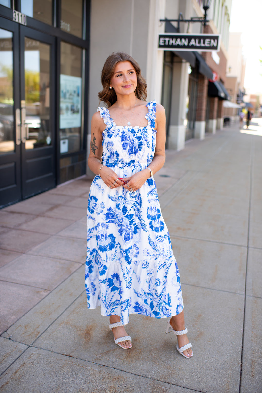 RESTOCK Beachside Floral Midi Dress (Blue) Medium