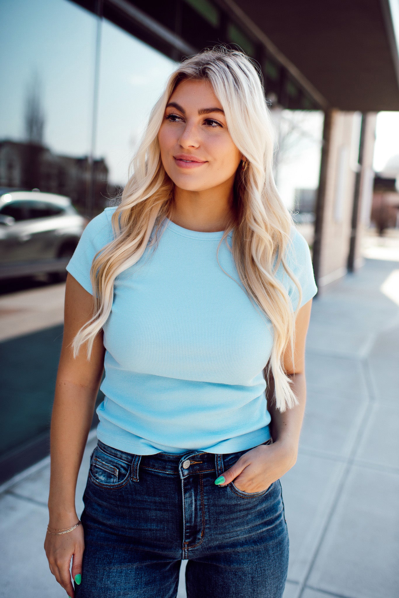 Classic Comfort Ribbed Tee (Baby Blue)