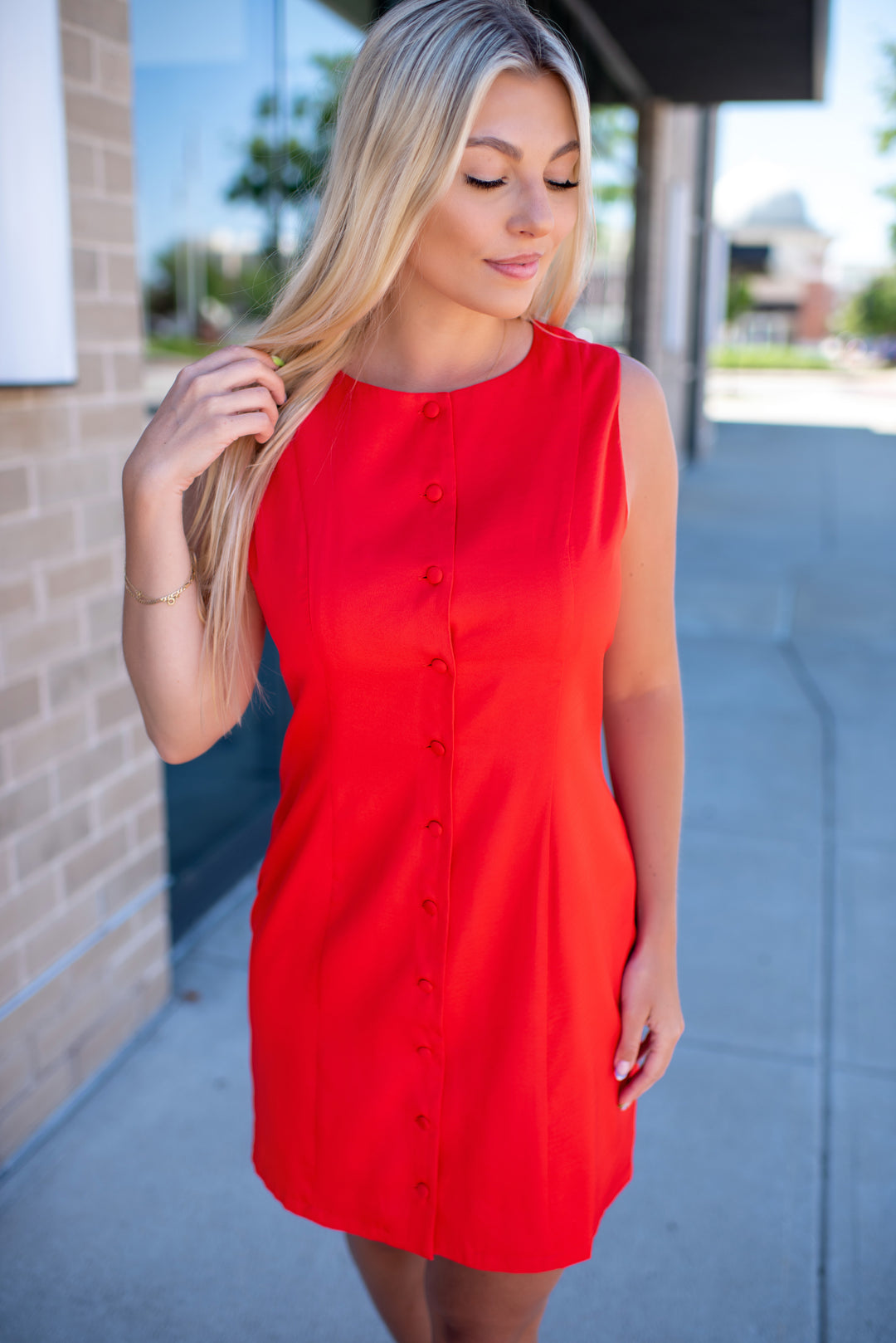 Bessette Button Mini Dress (Red)
