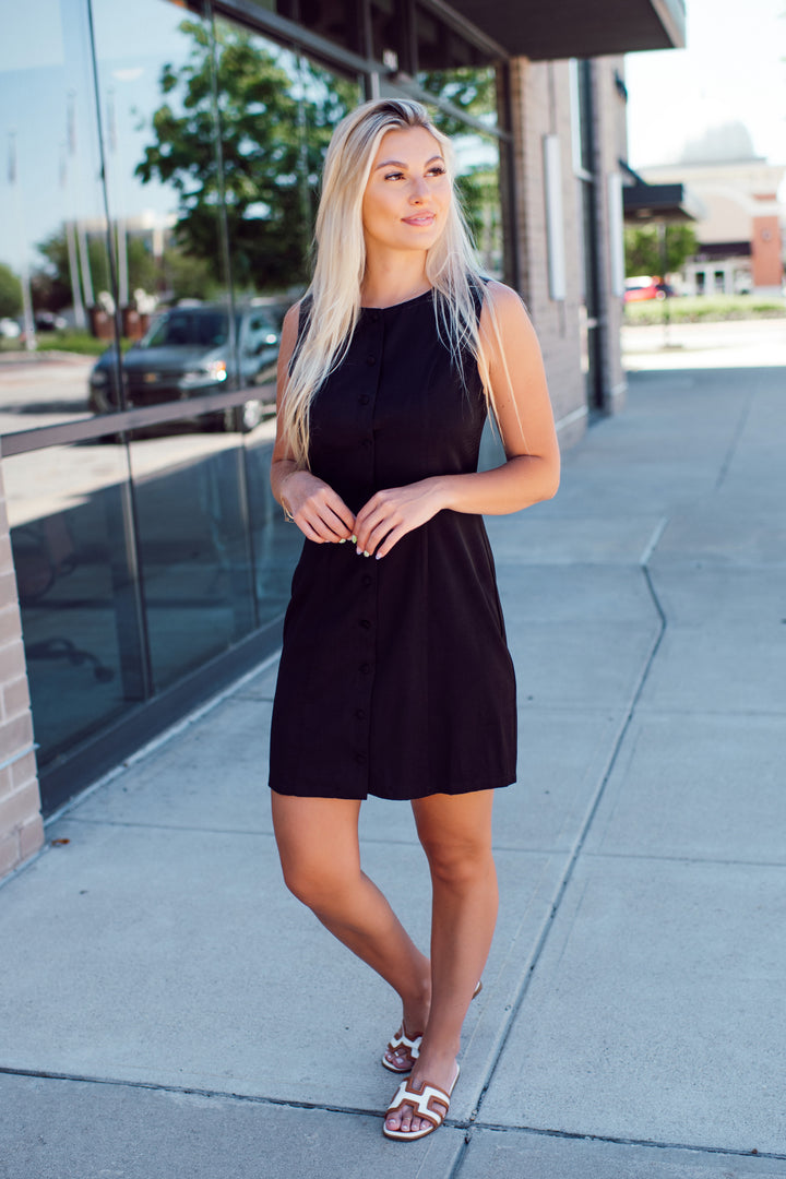 Bessette Button Mini Dress (Black) Small