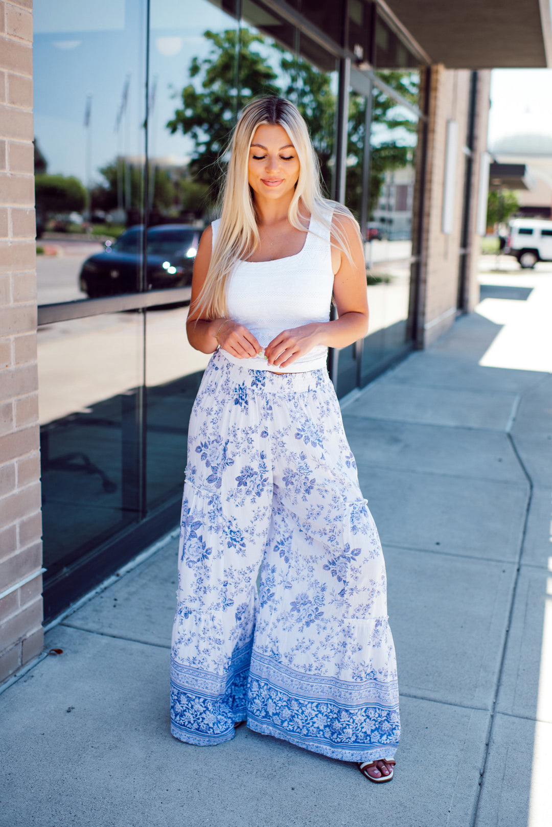 Santorini Wide Leg Pants (Ivory/Blue)