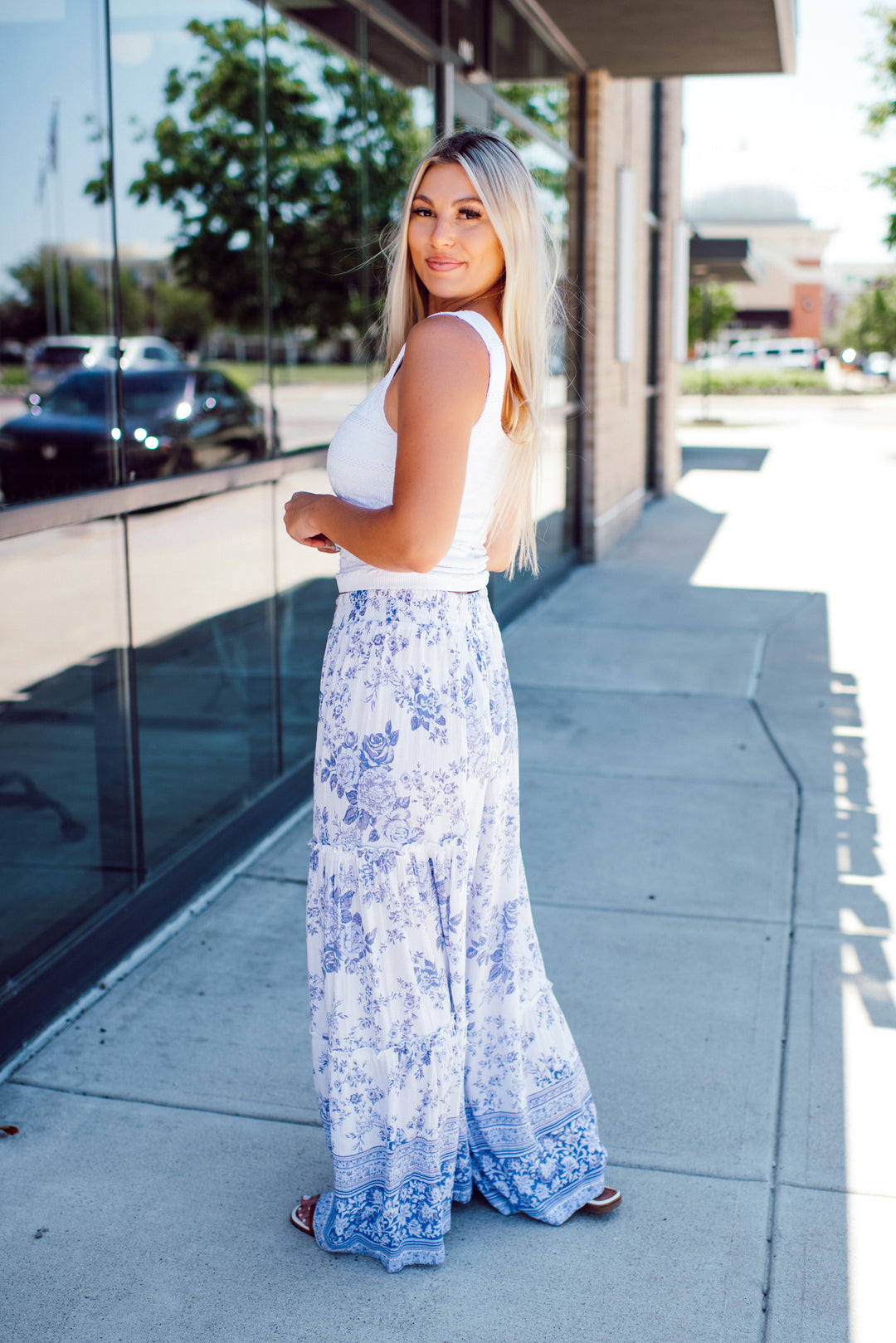 Santorini Wide Leg Pants (Ivory/Blue)